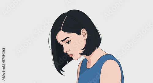 Sad Young Woman Looking Down, Feeling Depressed, Isolated, and Anxious