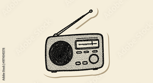 Vintage Radio Drawing, Retro Music Player Sketch, Old Technology Illustration