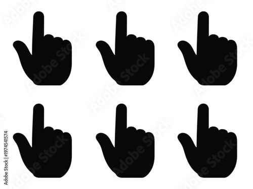 Set of hand gesture click silhouettes with cursor tap and interaction symbol variations
