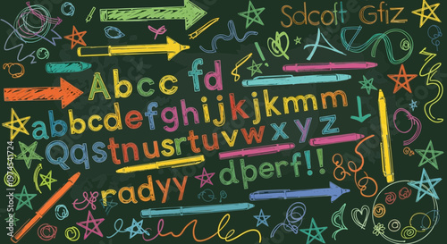 Chalkboard Alphabet, Numbers, Arrows, and Doodles: Back to School, Education, Creativity