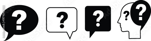 Conceptual illustration of questioning and uncertainty exploring thoughts and seeking answers in a black and white sketch