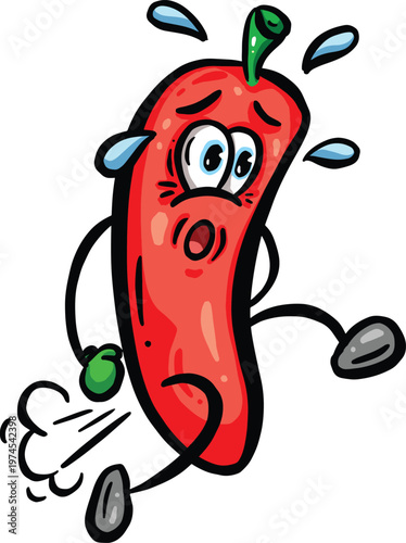 Cartoon hot chili pepper sweating and worried illustration vector