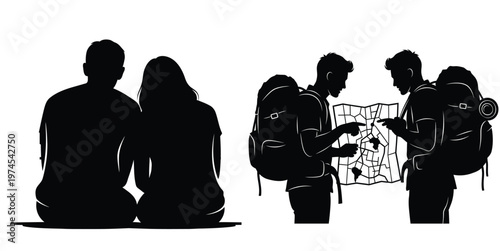 Silhouette friendship day logo celebrating bonds with black silhouette of friends together