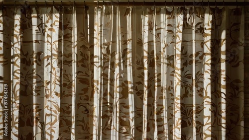 Elegant Curtains: Sun-drenched curtains with intricate floral patterns create a mesmerizing interplay of light and shadow, adding a touch of sophistication to the room.