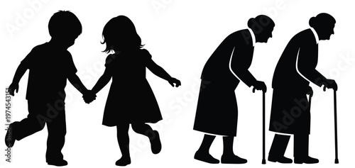 Silhouette friendship day logo generations holding hands a symbol of lasting bonds unity
