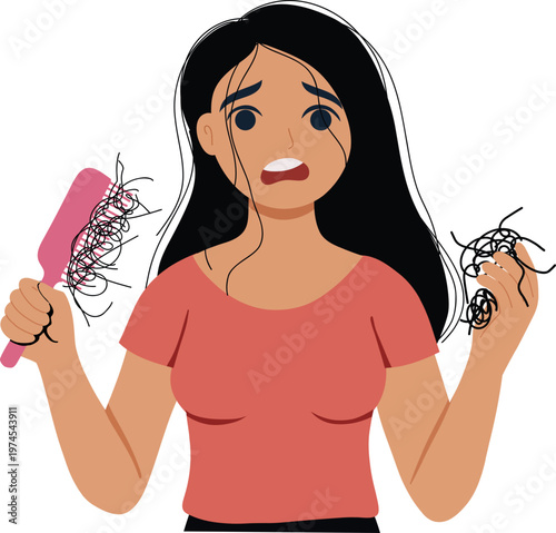 Hair Loss Problem Illustration with Women Experiencing Hair Fall
