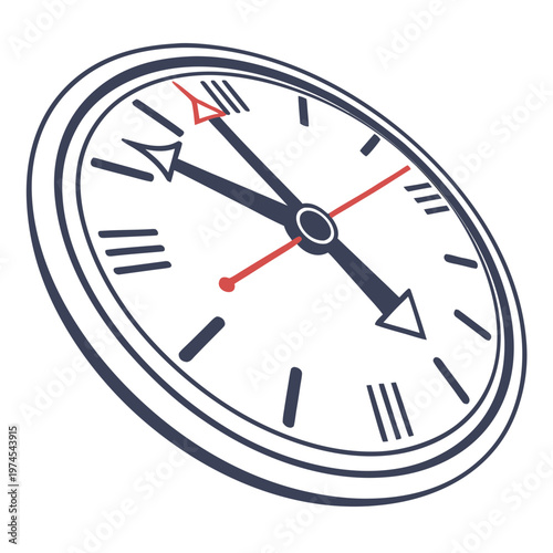 Analog clock with red and black hands clock face roman numerals