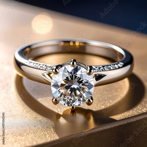 Close-up of a gold ring featuring a large, clear gemstone. The ring is set with smaller stones on the band, showcasing elegant design