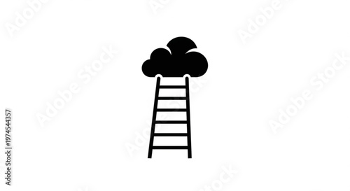 A minimalist vector graphic of a ladder reaching a cloud, symbolizing aspiration and achievement.