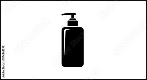 A black silhouette of a pump bottle on a white background, representing a generic soap or lotion dispenser in a minimalist flat design style.