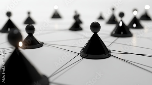 Black pawns connected by lines forming a network representing strategy and connections