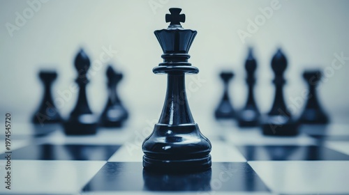 Black Chess King Piece Standing Prominently on Board, Symbolizing Strategic Leadership and Intellectual Challenge