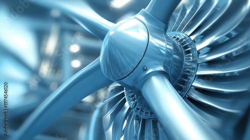 Close-up view of a futuristic wind turbine blade and hub with detailed components