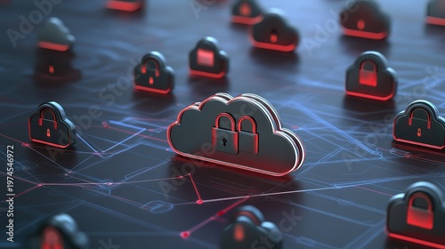 Digital Cloud Security Concept with Padlocks and Futuristic Interface