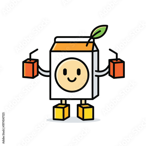 Cartoon milk carton with juice boxes.