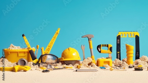 Construction Site Safety and Tools Amidst Debris and Rubble