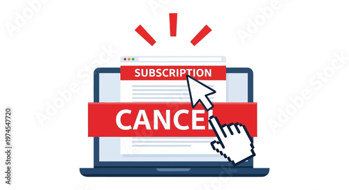 Computer cursor clicking the button to cancel a digital subscription service shown on a modern laptop screen