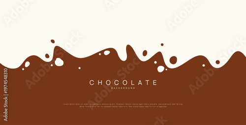 Chocolate background of Modern poster, dynamic splashes and drops. Vector illustration in a flat style of minimalism