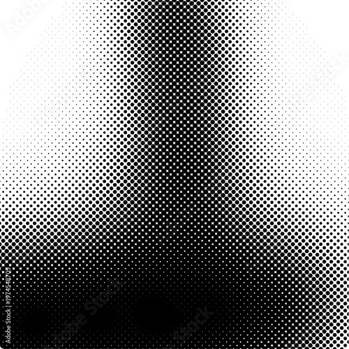 Black and White Top Center Halftone Dot Gradient Pattern with Arch Shadow Fade Effect on White Background for Retro Graphic Design and Print Overlay