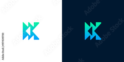 Modern K Letter Logo Design in Blue and Green Gradient, Abstract Geometric Shape, Minimalist and Professional Brand Identity