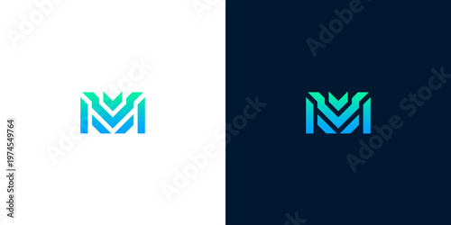Modern M Letter Logo Design with Vibrant Gradient on White and Dark Backgrounds