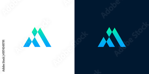 Sleek and modern abstract geometric lettermark logo design in vibrant blue and green gradient hues, ideal for corporate identity, technology, and innovative brands