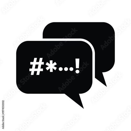 Vector graphic showing two overlapping speech bubbles with censored profanity inside