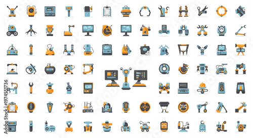 Robot Icons Set: Automation, Technology, and Industry Vector Graphics