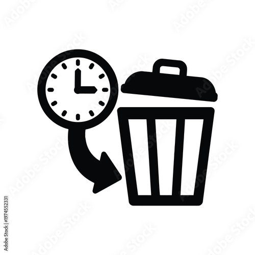Vector of a clock with an arrow pointing towards a trash bin