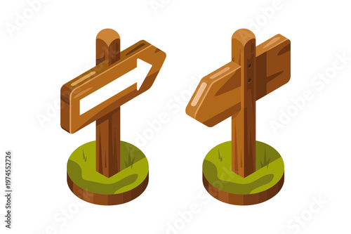 Directional wooden signpost outdoor navigation symbol illustration