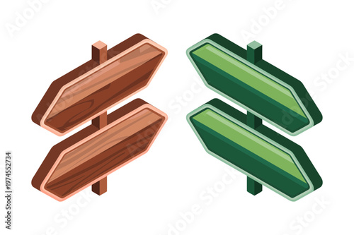 Double direction signpost wooden road sign illustration