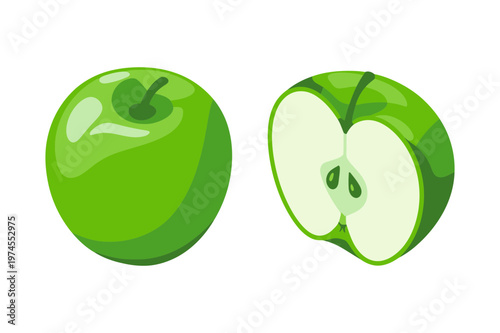 Green apple fruit illustration set fresh organic fruit icons