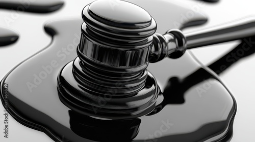 Symbolic Gavel Representing Justice and Legal Authority on a Reflective Surface
