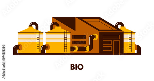 Biomass power plant, biofuel production powerhouse. Vector eco industrial factory. Biodiesel and biogas production energy from organic waste. Alternative industry, renewable fuel resources