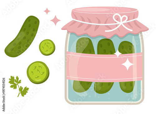 Pickle Jar Flat Vector Illustration