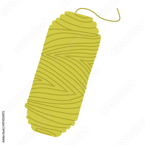 Green spool of thread or yarn, textile and needlework supply..illustration of needlework accessory, isolated on white, needlework and tailor concept. Hand sewing and embroidery concept. Needlework