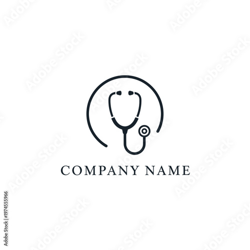 Elegant pharmaceutical company logo features a stethoscope and circular design element