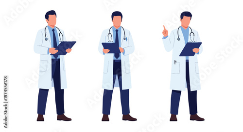 Collection set vector flat style of 3 medical professionals including doctor, healthcare workers isolated on clean background for hospital and medical service concepts