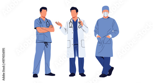 Collection set vector flat style of 3 medical professionals including doctor, healthcare workers isolated on clean background for hospital and medical service concepts