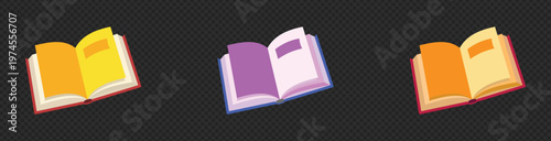 Colorful open book set modern educational reading library learning graphic design element collection vector illustration bundle pack