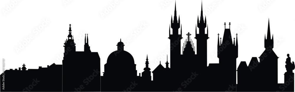 Fototapeta premium Prague Skyline Silhouette Vector Illustration