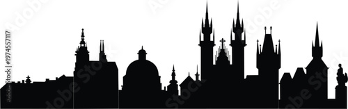 Photography Prague Skyline Silhouette Vector Illustration