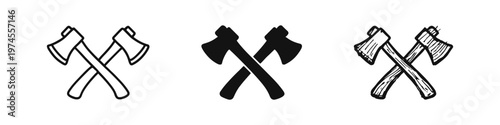 Crossed Axes Icon Set in Various Styles - Lumberjack, Woodworking, and Outdoor Tools
