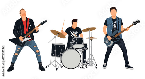 Collection set vector flat style of 3 musicians, band performance characters isolated on clean background for music and entertainment concepts