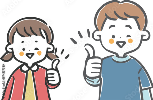 グッドサインをする子供たち　上半身　ベクター