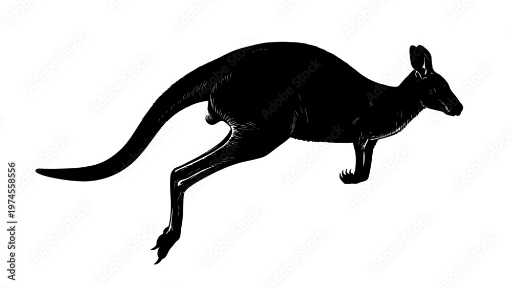 Fototapeta premium Black silhouette of a kangaroo jumping.