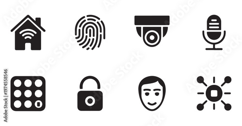 Smart home technology icons for security and convenience home automation systems.