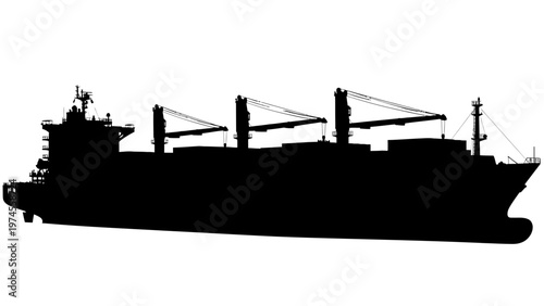 Large Cargo Ship Silhouette at Sea.
