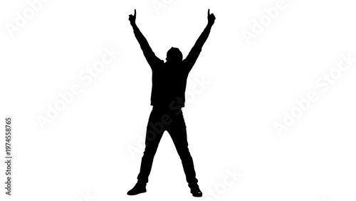 Man in black silhouette celebrating.