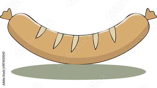 Cooked sausage curved shape representing grilled meat food item commonly served in meals and street food vector